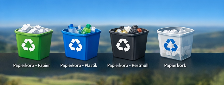 4 unterschiedliche Papierkörbe auf einem Desktop